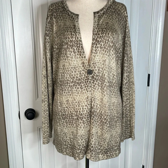 Liz & Me Women's Tan Snake Print Cardigan Sweater w/ One Button Closure size 2X - Picture 1 of 7